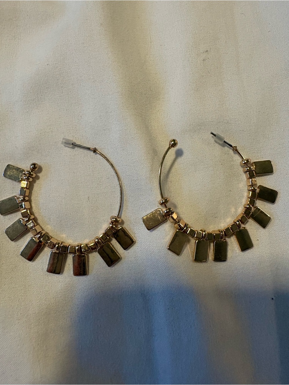 Gold Tone Rectangular Charm Hoop Earrings - Women Jewelry